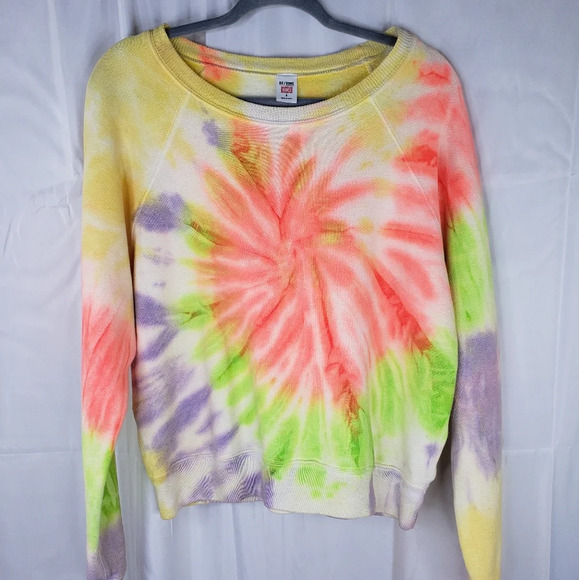 Hanes Re-Done Neon Spiral Tie Dye Wring Pull Over Multi Color Sweatshirt Sz S - Picture 1 of 8